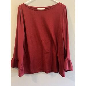 Loft Womens Red Shirt Long Bell Sleeves Size L